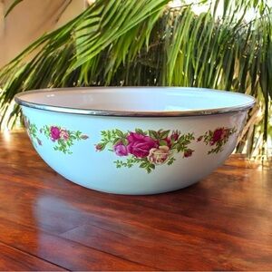 VINTAGE Royal Albert Old Country Roses Enamel Mixing Bowl 1962 Large Floral Bowl